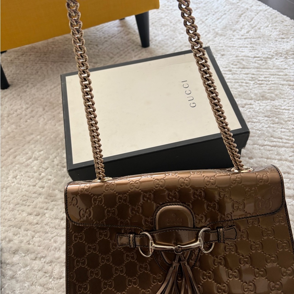 Gucci Metallic Bronze GG-Embossed Tassel Shoulder Bag - Picture 2 of 3